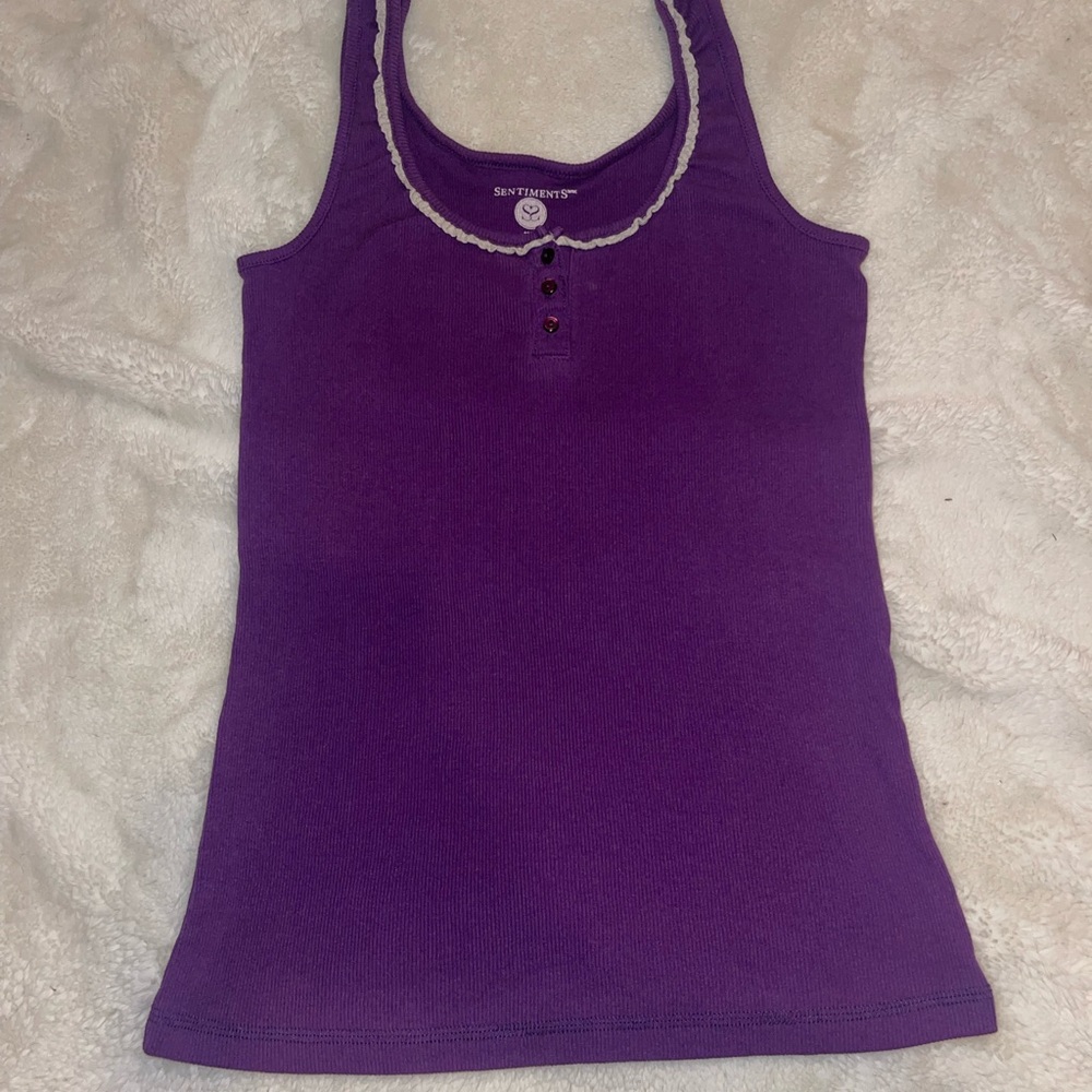 Purple Tank Top w Cute White Ruffle